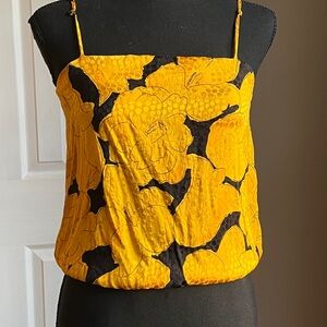 Vintage St. John Yellow and Black Resortwear Floral Silk Cami